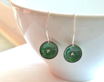 Green  Enamel  Earrings Lily Pads  Christmas Green