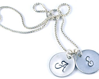 Monogram Initial Charm Necklace -  Stamped Sterling Silver, Personalized Charms, Initial Charm, Initial Necklace, Stamped, Script Font