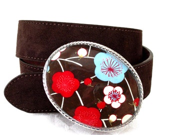 Belt Buckle Chocolate Cherry Blossoms