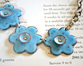 Flower Enamel Necklace Sky Blue Bib Necklace Turquoise