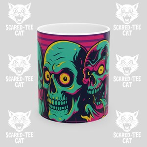 Retro Halloween Jack O&#39; Lantern Ceramic Mug, 80s Vaporwave Comic Book Design, Gift for Horror Fans, Halloween Kitchen Decor