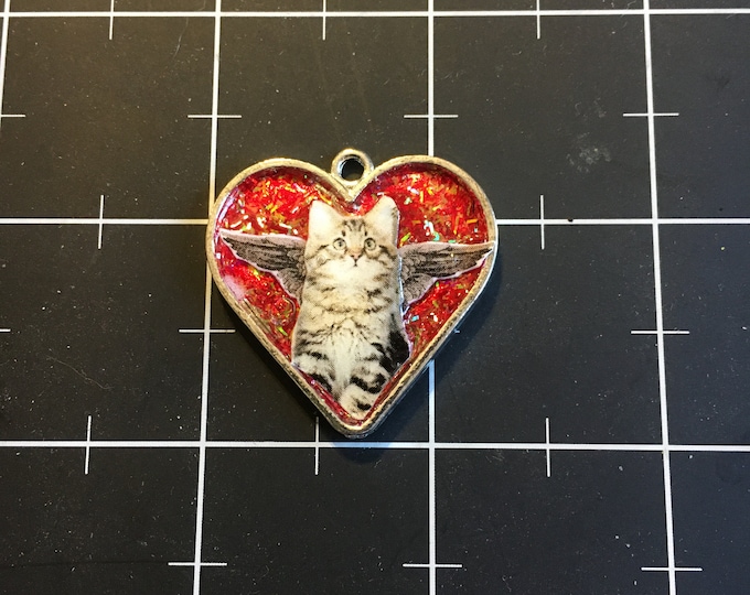 Winged Tabby Cat Heart Pendant FaerieCats and Flutterkittens Series 50/% goes to the current focus charity