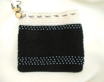 Black and Ecru Beaded Treasure Bag