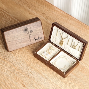 Regali di San Valentino Scatola portagioie personalizzata con fiore del mese di nascita, regali personalizzati per damigelle d'onore Regalo personalizzato per lei e la mamma
