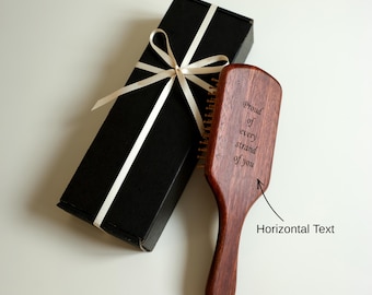 Personalized Solid Wood Hairbrush, Birth Flower, Text or Name Engraving