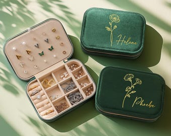 Custom Birth Flower Velvet Jewelry Box: Personalized Birthday Gift