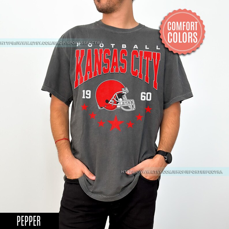Kansas City Football Comfort Colors Vintage Style T-Shirt, Kansas City Football Crewneck, Football T-Shirt, Kansas City Fan Gifts FSD8 image 2