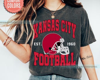 Kansas City Football Comfort Colors Vintage Style T-Shirt, Kansas City Football Crewneck, Football T-Shirt, Kansas City Fan Gifts FSA8