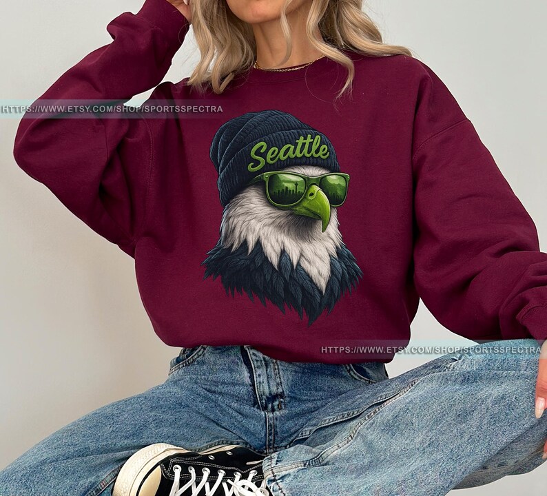 Seattle Football Mascot Sweatshirt T-Shirt, Seattle Seahawk Football Crewneck Sweatshirt, Seahawk Fan Gift, Retro Seattle Football Fan FMS7 image 6