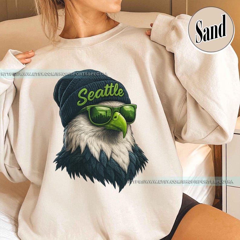 Seattle Football Mascot Sweatshirt T-Shirt, Seattle Seahawk Football Crewneck Sweatshirt, Seahawk Fan Gift, Retro Seattle Football Fan FMS7 image 1