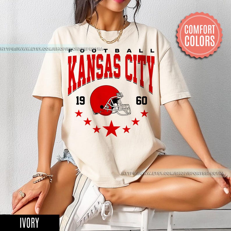 Kansas City Football Comfort Colors Vintage Style T-Shirt, Kansas City Football Crewneck, Football T-Shirt, Kansas City Fan Gifts FSD8 image 3