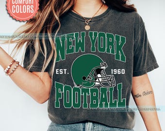 New York Football Retro 80s Vintage Style Comfort Colors Crewneck T-Shirt, New York Football Tshirt, Jets Sunday Football Fan Gifts FSA28