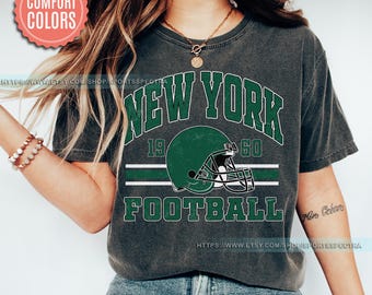 New York Football Retro 80s Vintage Style Comfort Colors Crewneck T-Shirt, New York Football Tshirt, Jets Sunday Football Fan Gifts FAG28