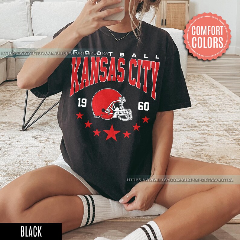 Kansas City Football Comfort Colors Vintage Style T-Shirt, Kansas City Football Crewneck, Football T-Shirt, Kansas City Fan Gifts FSD8 image 4