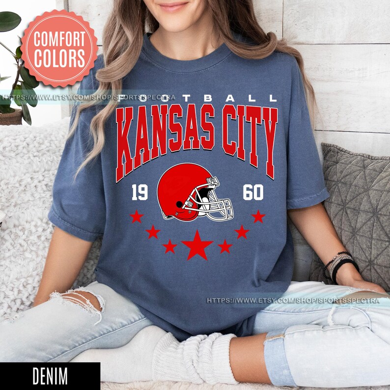 Kansas City Football Comfort Colors Vintage Style T-Shirt, Kansas City Football Crewneck, Football T-Shirt, Kansas City Fan Gifts FSD8 image 5
