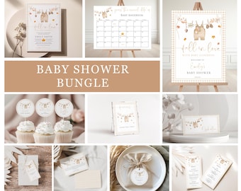 Falling in Love Baby Shower Bundle, Fall in Love Baby Shower, Floral Pumpkin Baby Shower, Baby Clothes Line, Baby Shower Decor, Canva WC174