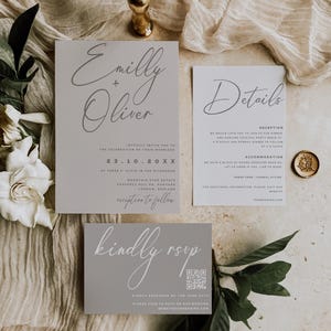 Minimalist Wedding Invitation Template: Beige Boho Invite (Canva Editable, Printable)