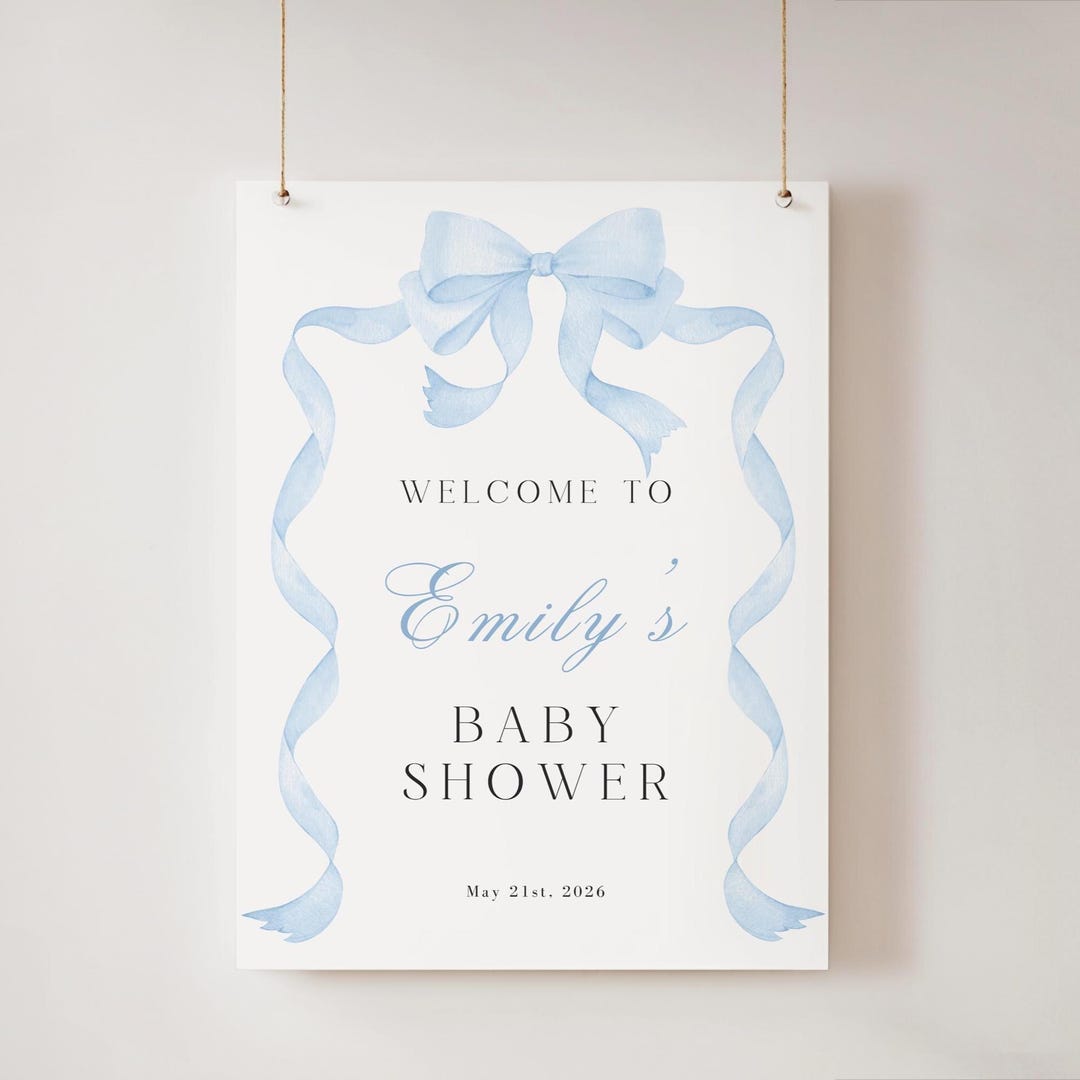 Blue Bow Baby Shower Welcome Sign Template (digital Download) - Etsy