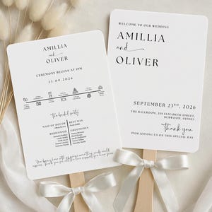 Minimal Wedding Program Fan Printable Printable Program Fans Wedding Timeline Program Ceremony Fan Wedding Order of Events Canva WC162