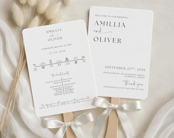 Minimalist Wedding Program Fan Template: Order of Events (Canva Editable, Printable Digital Download)