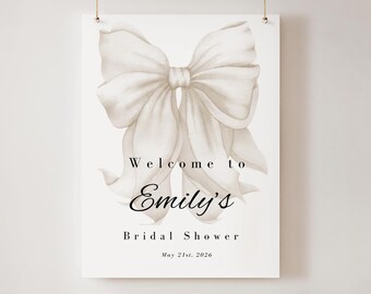 Editable Bridal Shower Welcome Sign: White Bow Design (Digital Download, 18x24 & 24x36")