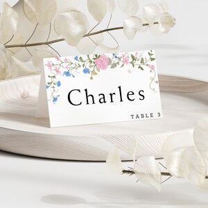 Wildblumen Tischkarten Vorlage, Blumenhochzeit Namenskarten, Blumen Tischkarten, Hochzeit Namenskarten, Bearbeitbare Digitale Vorlage WC111P