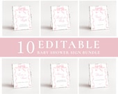 Pink Baby Shower Table Signs, Bow Baby Shower Signs Printable, Baby Shower Game Sign, Mimosa sign, Canva Template, Digital Download WC118