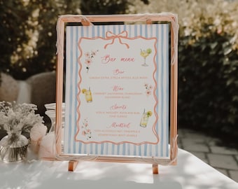 Floral Getränkekarte Vorlage: Bearbeitbares Bar Schild (Digitaler Download 5x7 & 8 x 10 in Canva Vorlage)