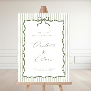 Green Stripe Wedding Welcome Sign, Printable Bridal Shower Welcome Sign, Classic Welcome Sign, Elegant Garden Wedding, Canva Template WC169