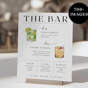 Editable Signature Drink Sign: Wedding Cocktail Menu Canva Template (Digital Download