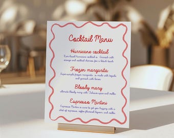 Wavy Drinks Menu Template: Colorful Bar Sign (Digital Download)