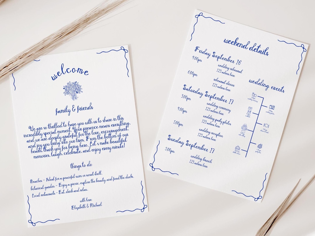 Destination Wedding Itinerary Template Handwritten Timeline (canva