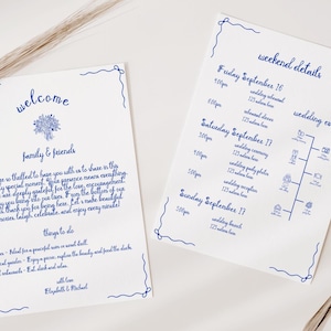 Destination Wedding Itinerary Printable, Wedding itinerary and thank you note, Handwritten Wedding Events Timeline, Canva Template WC155