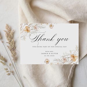Carte de remerciement fleurs sauvages, remerciements Boho fleurs sauvages, notes de remerciement fleurs sauvages, mariage automne fleurs sauvages, modifiable et imprimable WC140