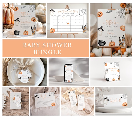 Halloween Baby Shower Bundle Little Boo Baby Shower Invitation Bundle Little Boo is Almost Due Signs Ghost Baby Shower Games Bundle