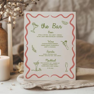 Colourful Floral Drinks Menu Template, Bar Sign, Drink Manu, Baby Shower Wedding Bridal Shower Cocktail Sign, Cocktail Menu
