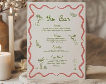 Floral Drinks Menu Template: Wedding, Bridal Shower, Bar Sign (Digital Download)