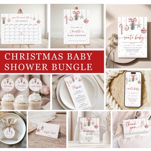 Santa Baby Shower Invitation Bundle: Christmas Holiday Theme (Canva Template)