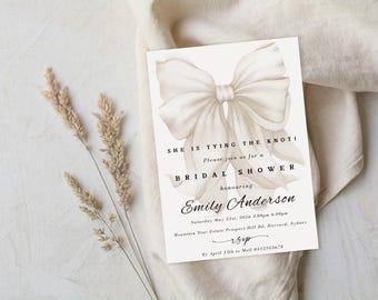 White Bow Bridal Shower Invitation: Elegant Watercolor (Digital Download)