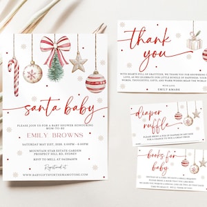 Santa Baby Shower Invitation, Christmas Baby Shower Invite, Gender Neutral, Holiday Baby Shower Decor, Winter Theme, Canva Template
