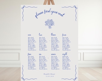Whimsical Wedding Seating Chart Template: Hand-Drawn Floral Design (Canva Editable, Digital Download