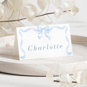 Blue Bow Baby Shower Invitation Template, Editable Invitation Baby Shower Boy, Elegant Blue Baby Shower, Custom Baby Shower, Canva  WC121