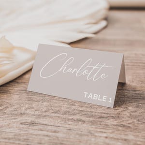 Beige Minimalist Name Card Template, Modern Place Card, Neutral Name Card,  Editable and Printable, Tan Boho Table Decor,  Canva WC137