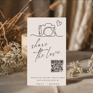 Erfassen Sie die Liebe Hochzeit QR-Code-Karte, Hochzeitsfoto-Zeichen druckbar, scannbares Foto-Sharing-Zeichen, bearbeitbarer druckbarer Download, Canva WC117