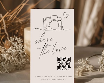 Wedding QR Code Photo Sharing Sign: Editable Canva Template (Digital Download)