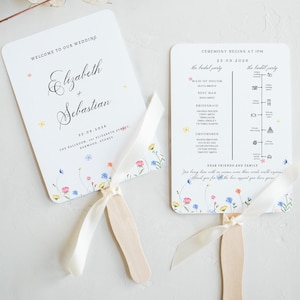 Wildflower Wedding Program Fan PrintableFloral Program Fans Wedding Timeline Program Ceremony Fan Wedding Order of Events Canva