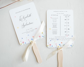 Wildflower Wedding Program Fan Template: Editable Canva Design (Digital Download)