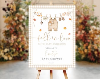Rustic Fall Baby Shower Welcome Sign: Clothesline Design (Canva Template, Digital Download)