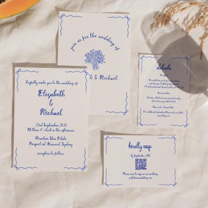 Blue Handwritten Wedding  Invitation Template Set, Hand Drawn Invitation, Modern Colourful invitation, Whimsical Wedding WC155