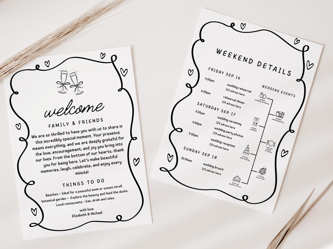 Destination Wedding Itinerary Template Handwritten Events Timeline